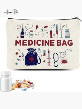 Canvas Medicine Organizer Bag with Zipper Travel Emergency Pouch